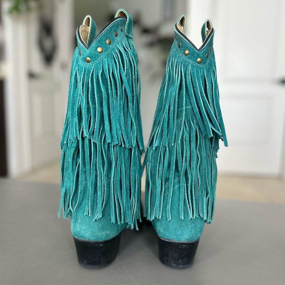 Smokey Mountain Teal Blue Fringe Cowgirl Women’s Boots Size 8.5 - Picture 3 of 14